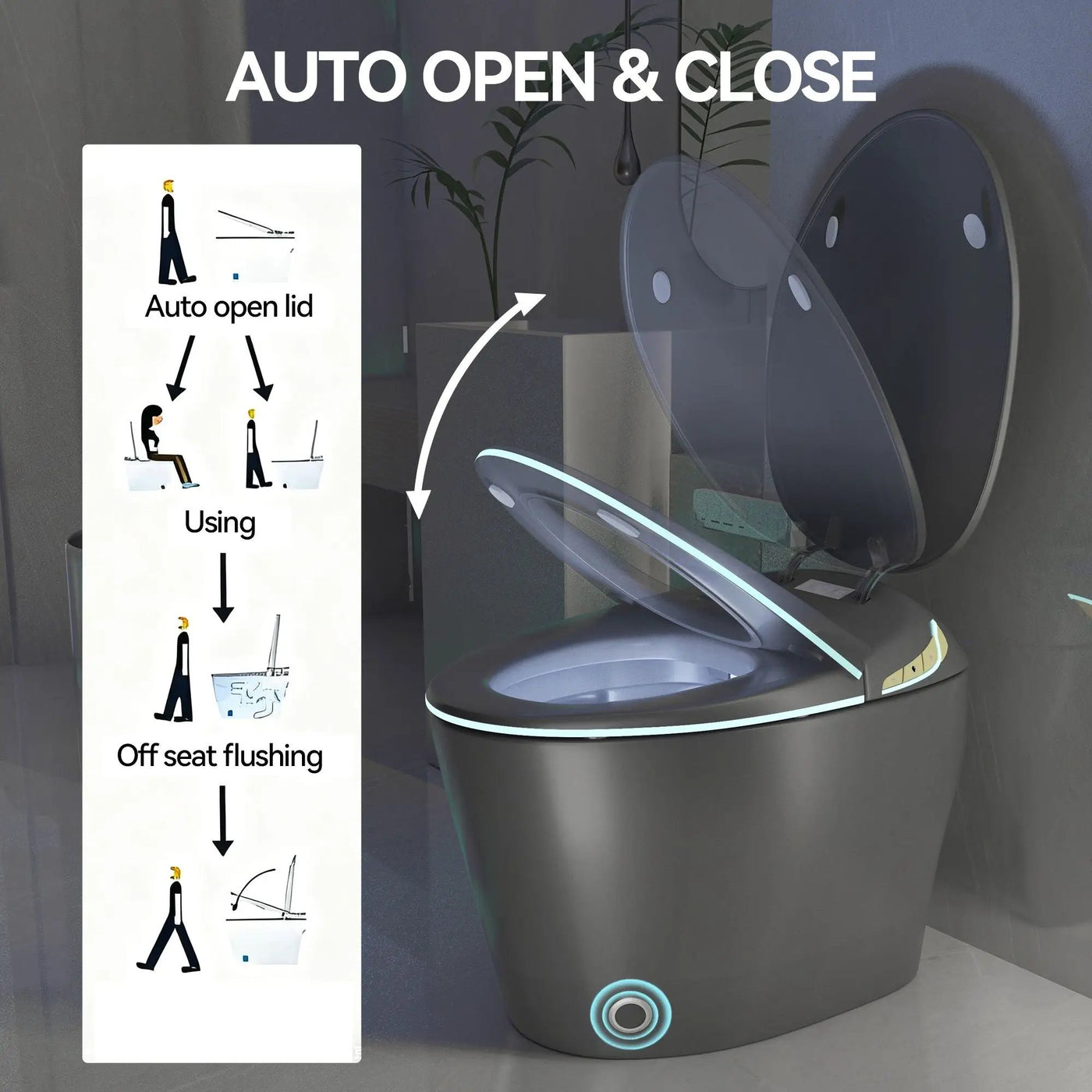 Unique Smart Toile With Built In Bidet, Auto Open / Close Seat, Foot Sensor, LED Display, Night Light, Warm Water & Dryer Ceramic by HouseOfZazla