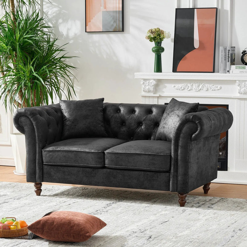Chesterfield Loveseat, High Tech Fabric Roll Armrest by HouseOfZazla