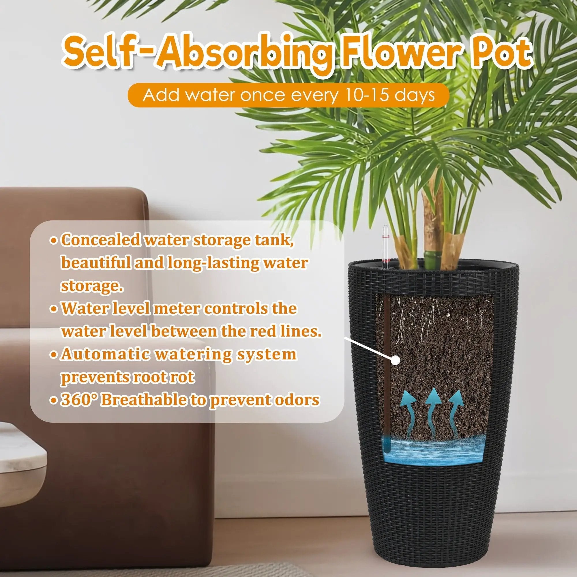 Tall Planters Set With Water Level Monitor And Auto Watering by Unique Piece Furniture