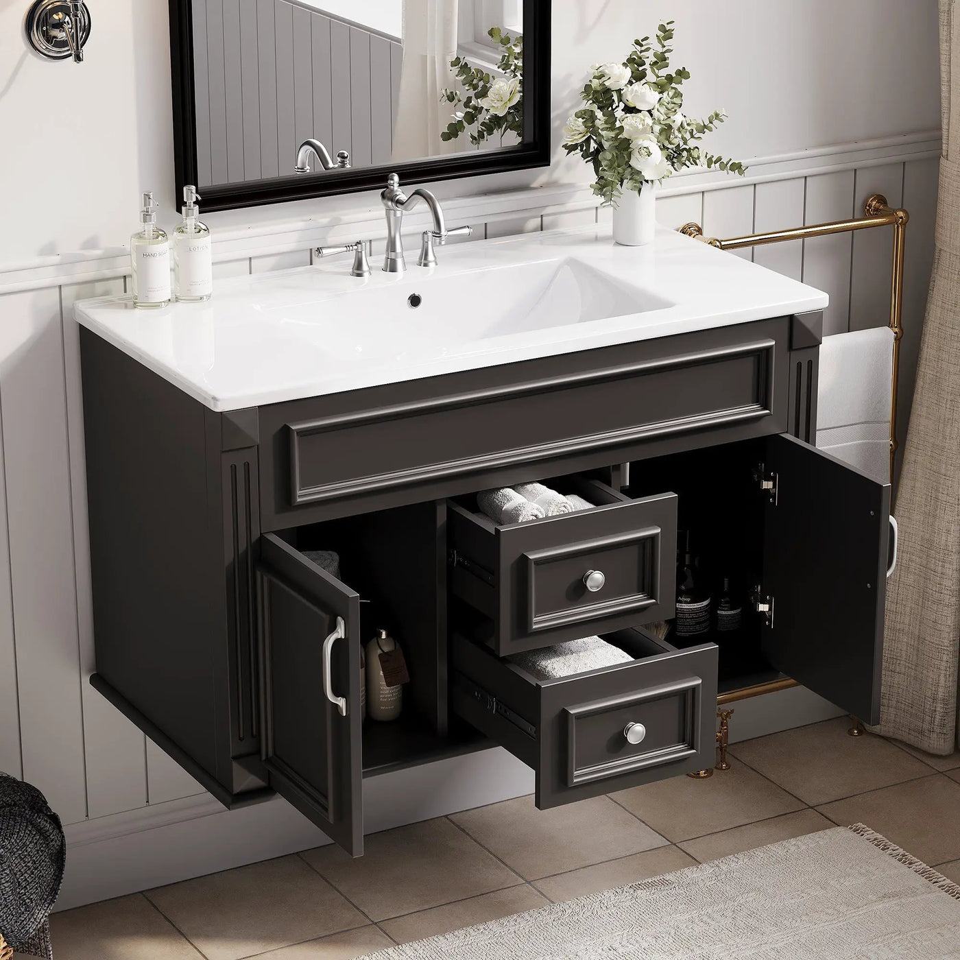 36 Inch Wall Mounted Bathroom Cabinet with Ceramic Sink and Drawers by HouseOfZazla