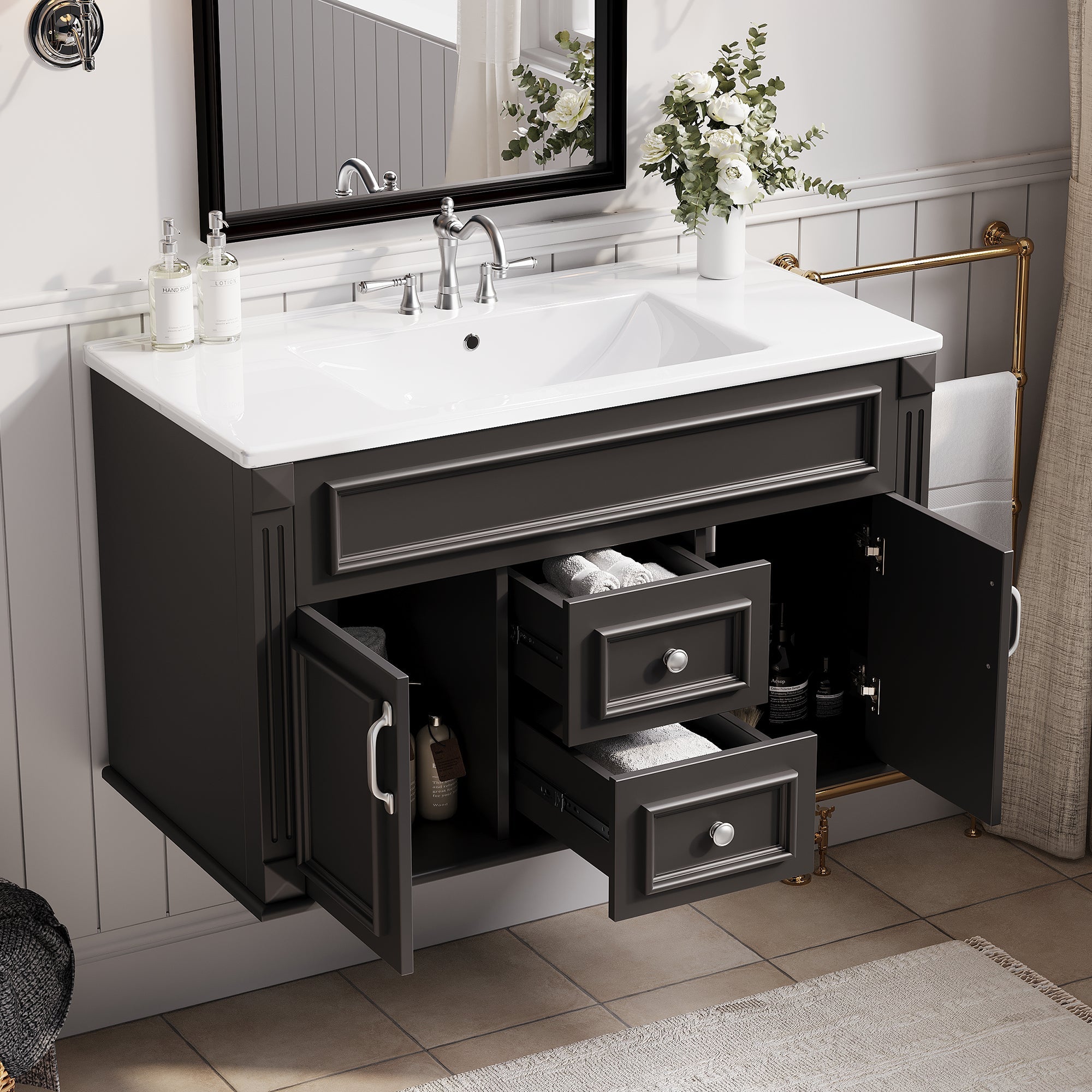 36 Inch Wall Mounted Bathroom Cabinet with Ceramic Sink and Drawers by HouseOfZazla
