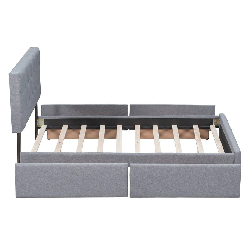 Upholstered Platform Bed With Classic Headboard And Drawers, No Box Spring Needed by Unique Piece Furniture