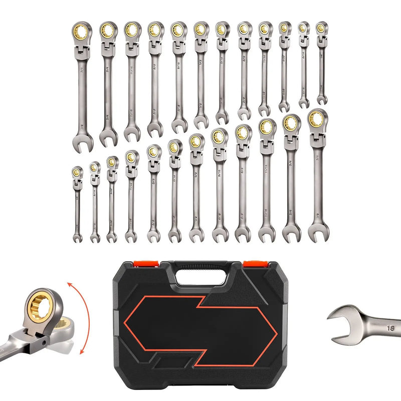 Flex-Head Ratcheting Wrench Set, 24-Piece SAE and Metric by HouseOfZazla