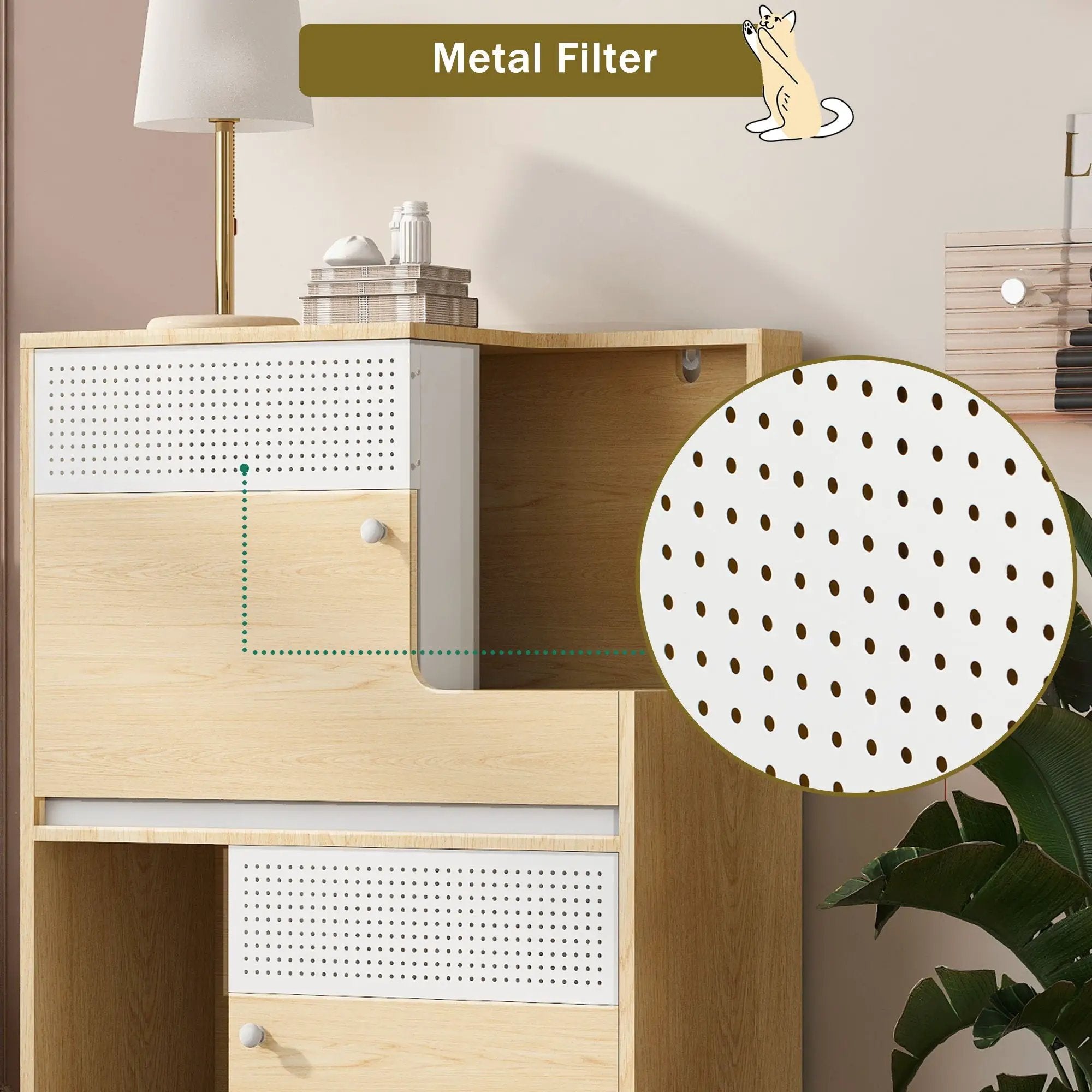 Furniture Style Multi Use Natural Cat Litter Box House With Flip Down Door - Natural by HouseOfZazla