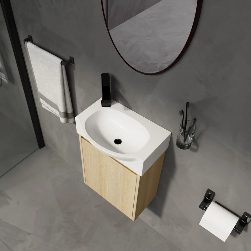 Modern Bathroom Vanity With Ceramic Basin, Wall Mounted Floating Sink Combo, Storage Cabinet by Unique Piece Furniture