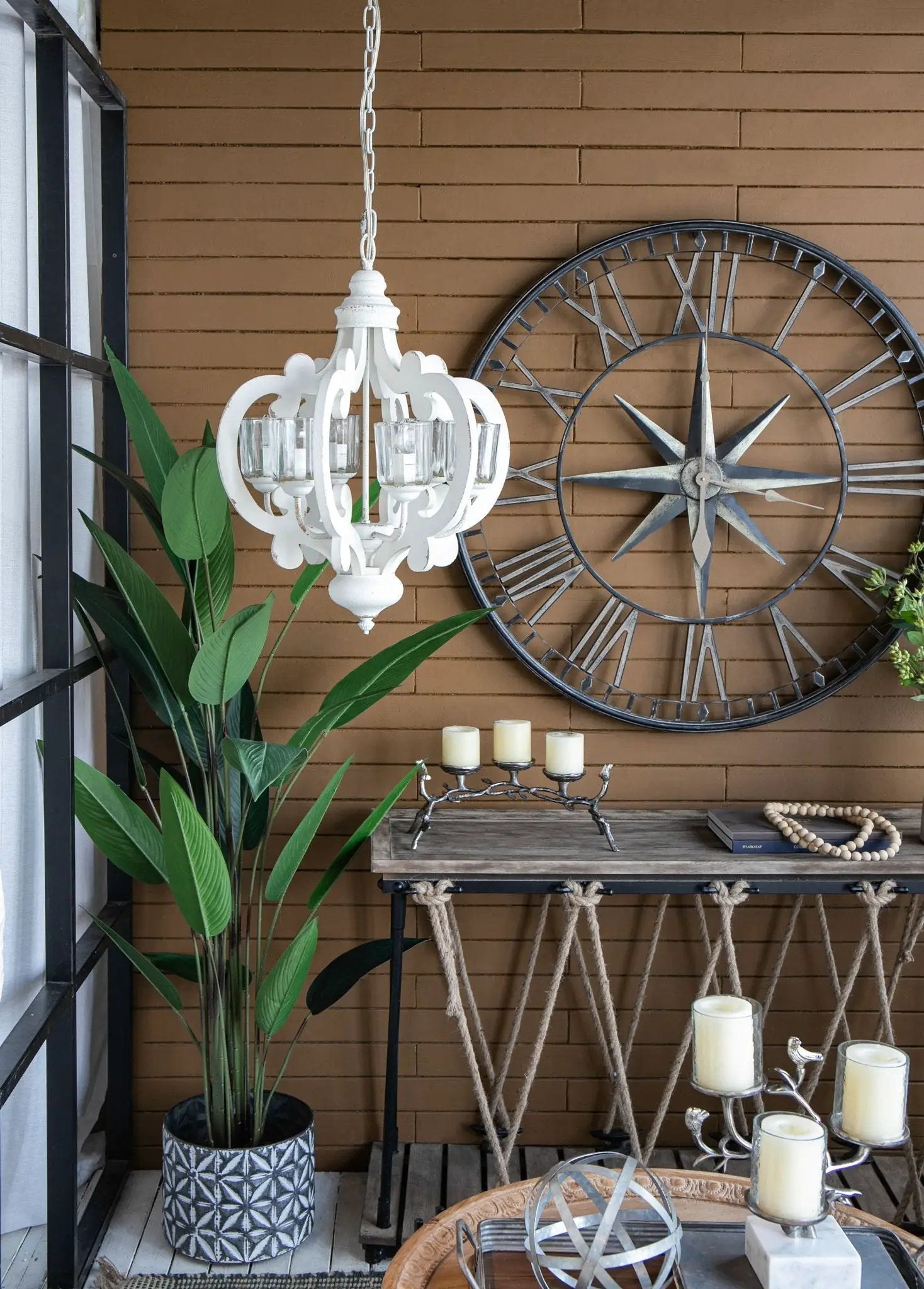 Farmhouse Chandelier, 6 Light Wood Chandelier Pendant Light Fixture With Adjustable Chain For Dining Room Living Room Entryway, Bulb Not Included by Unique Piece Furniture