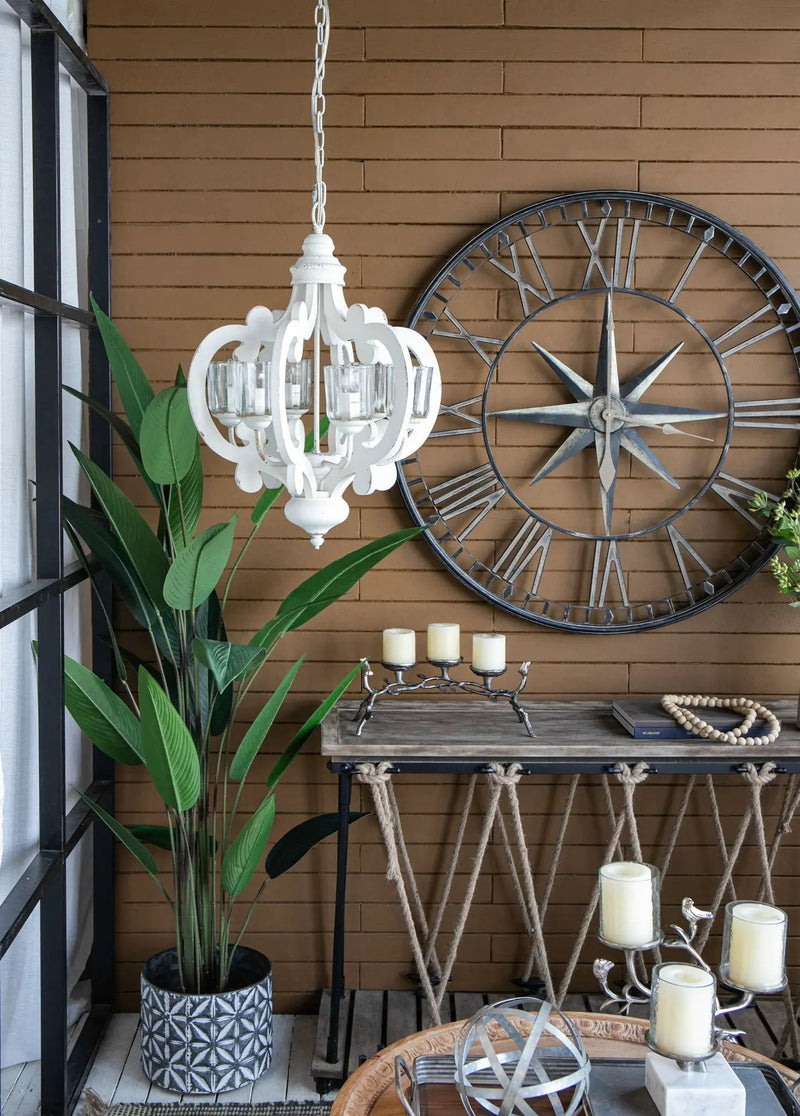 Farmhouse Chandelier, 6 Light Wood Chandelier Pendant Light Fixture With Adjustable Chain For Dining Room Living Room Entryway, Bulb Not Included by Unique Piece Furniture
