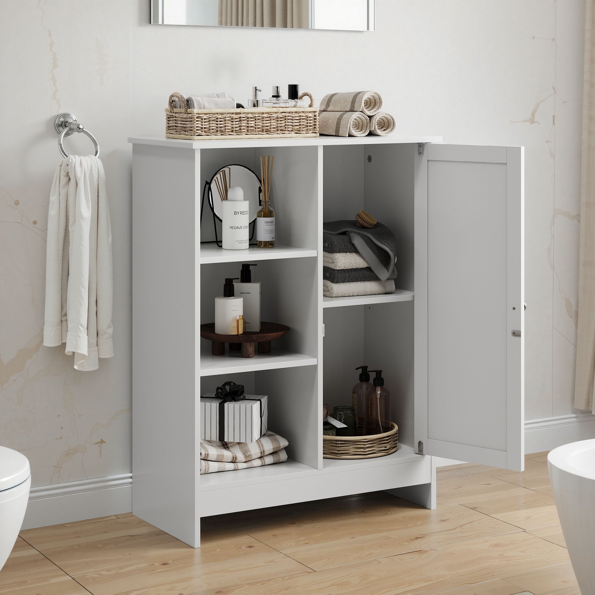 Classic Freestanding Bathroom And Kitchen Storage Cabinet With Adjustable Shelves - White by HouseOfZazla