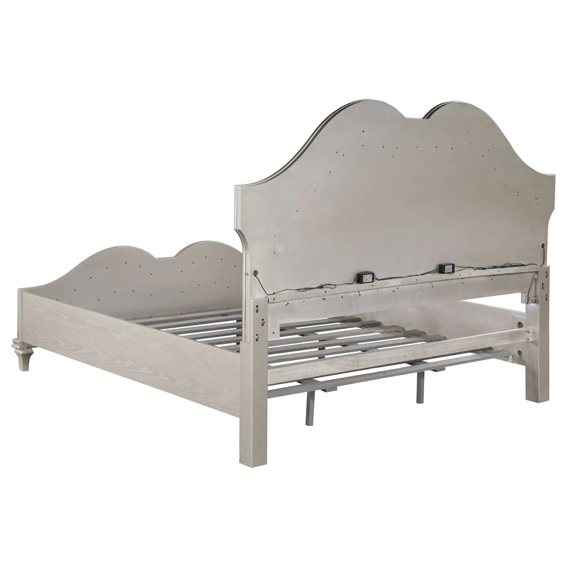 Evangeline Wood Eastern King LED Panel Bed Silver Oak by Unique Piece Furniture