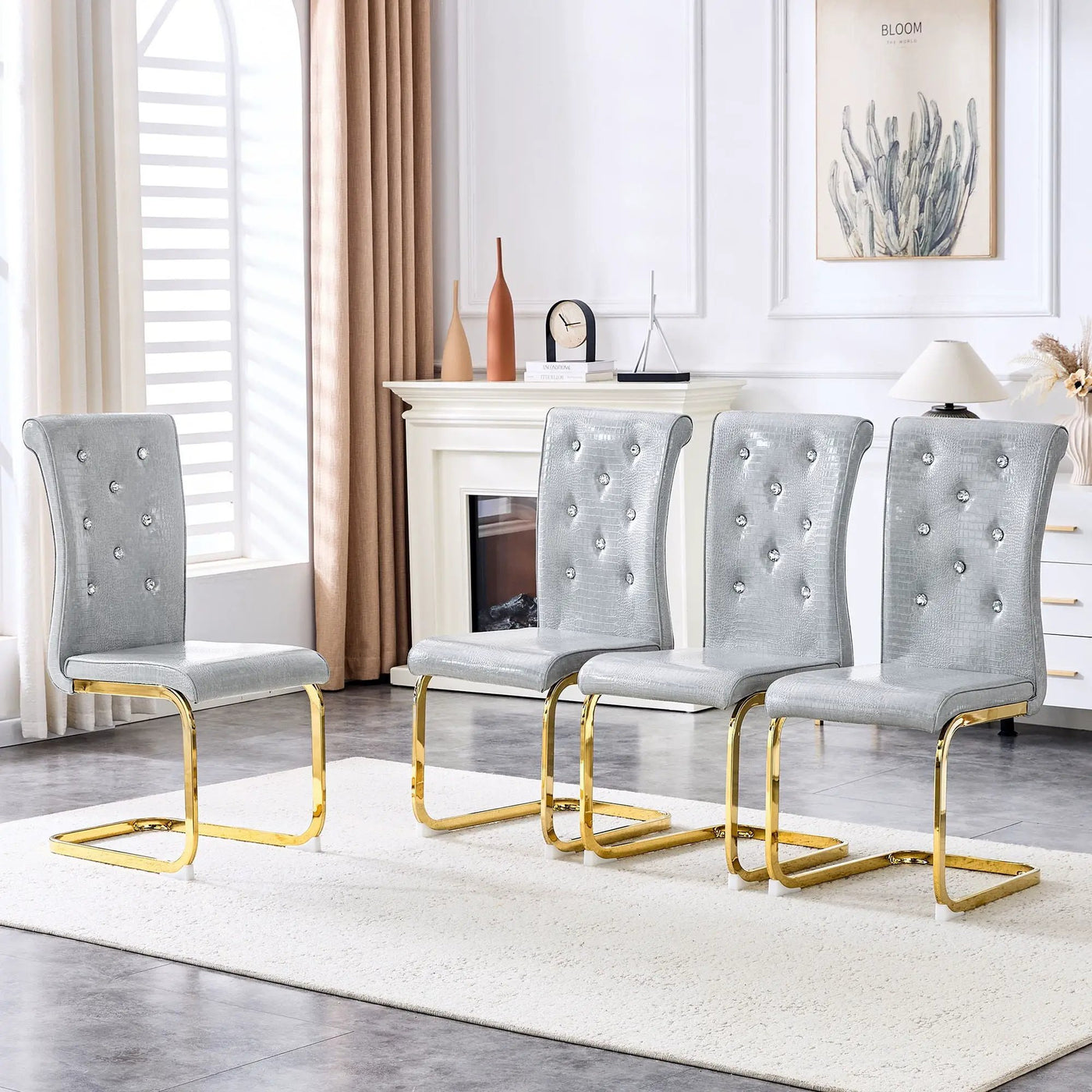 Elegant Design Alligator Skin Upholstered Dining Chairs by Unique Piece Furniture
