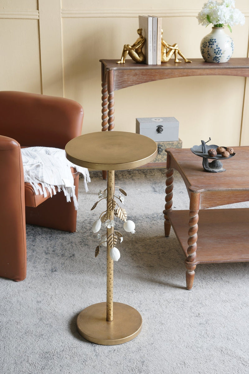 Round Iron Side Table with Botanical Details, photo 9 of 10