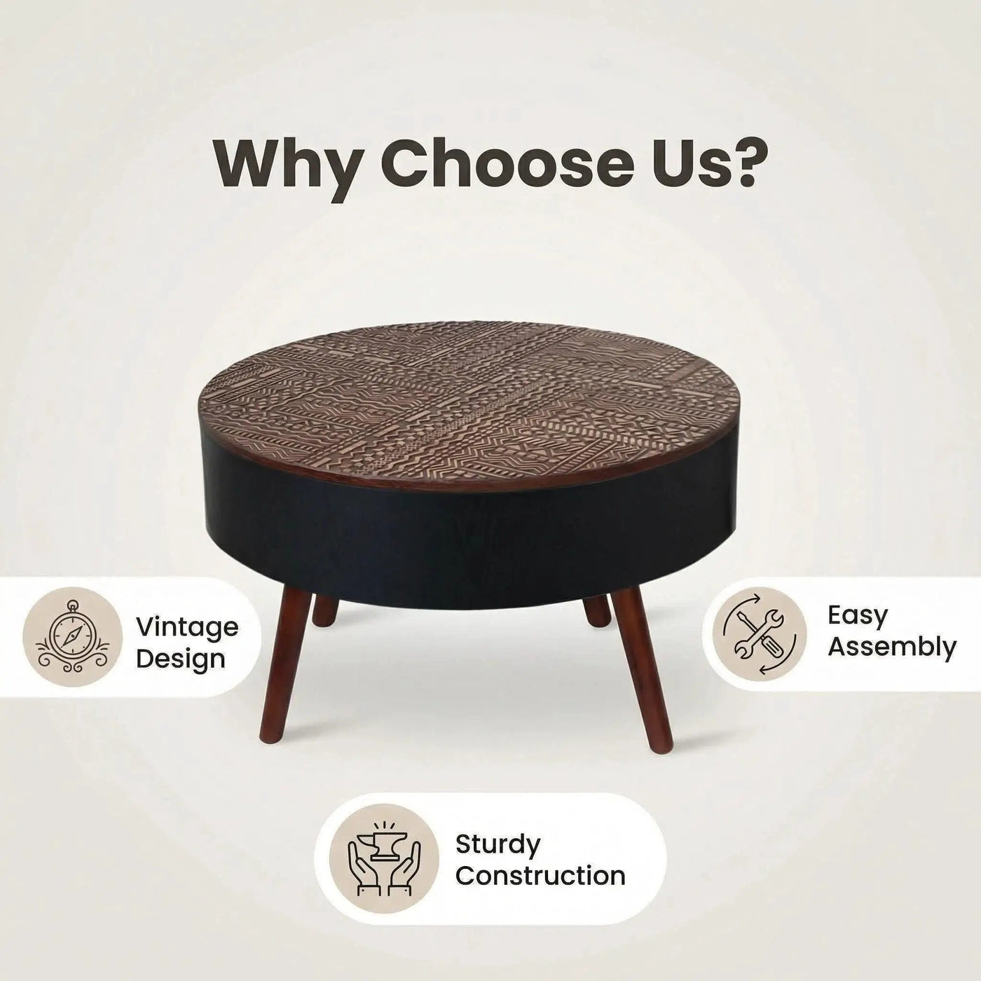 Round Coffee Table With Storage Function For Living Rooms by HouseOfZazla