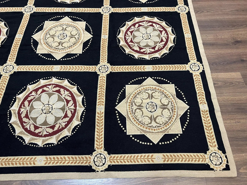 Large Needlepoint Rug 10x13, Panel Design, Black and Beige, Wool Needlepoint Carpet 10 x 13, English Garden, Handwoven Area Rug, Living Room by Jewel Rugs