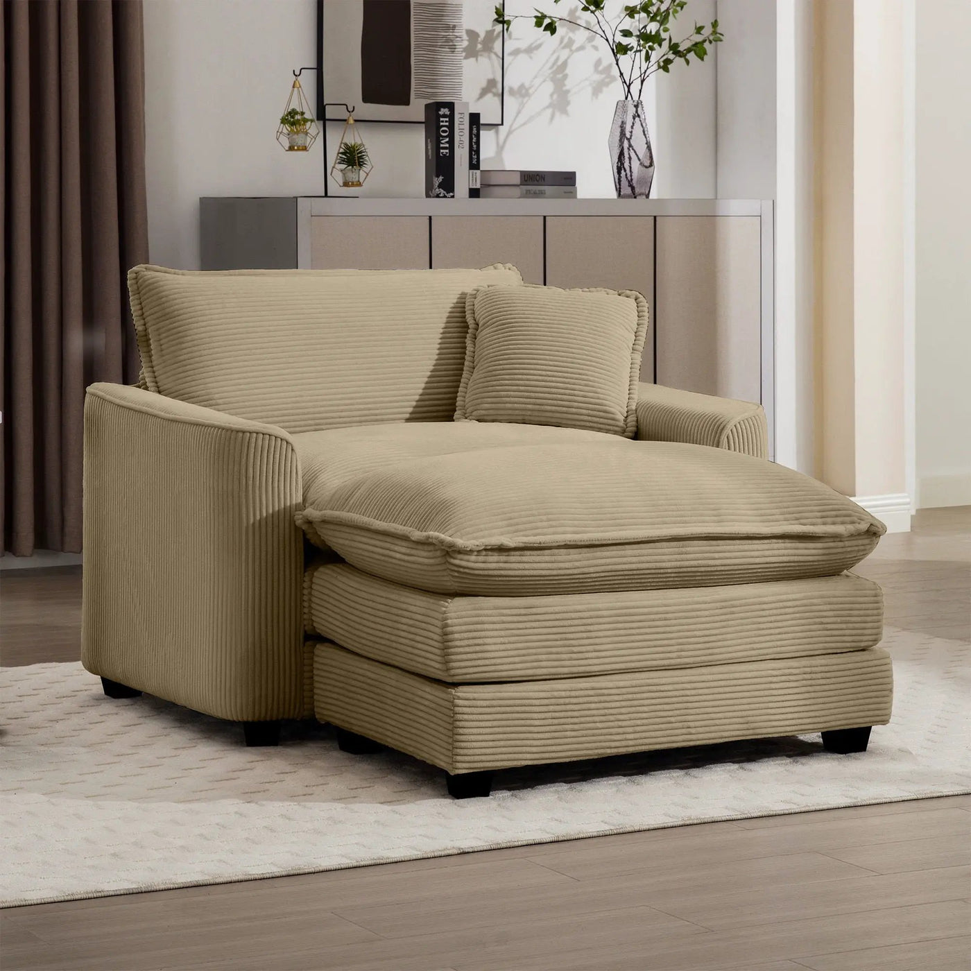 Classic Modern Comfortable Single Chair Deep Seat Sofa With Footstool by HouseOfZazla