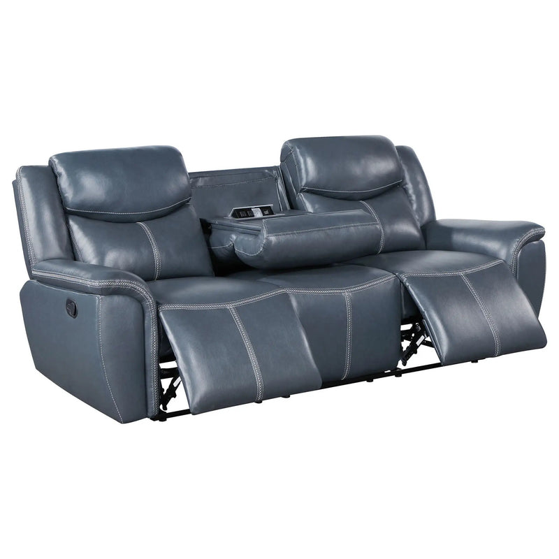 Sloane Upholstered Padded Arm Reclining Sofa Blue by Unique Piece Furniture