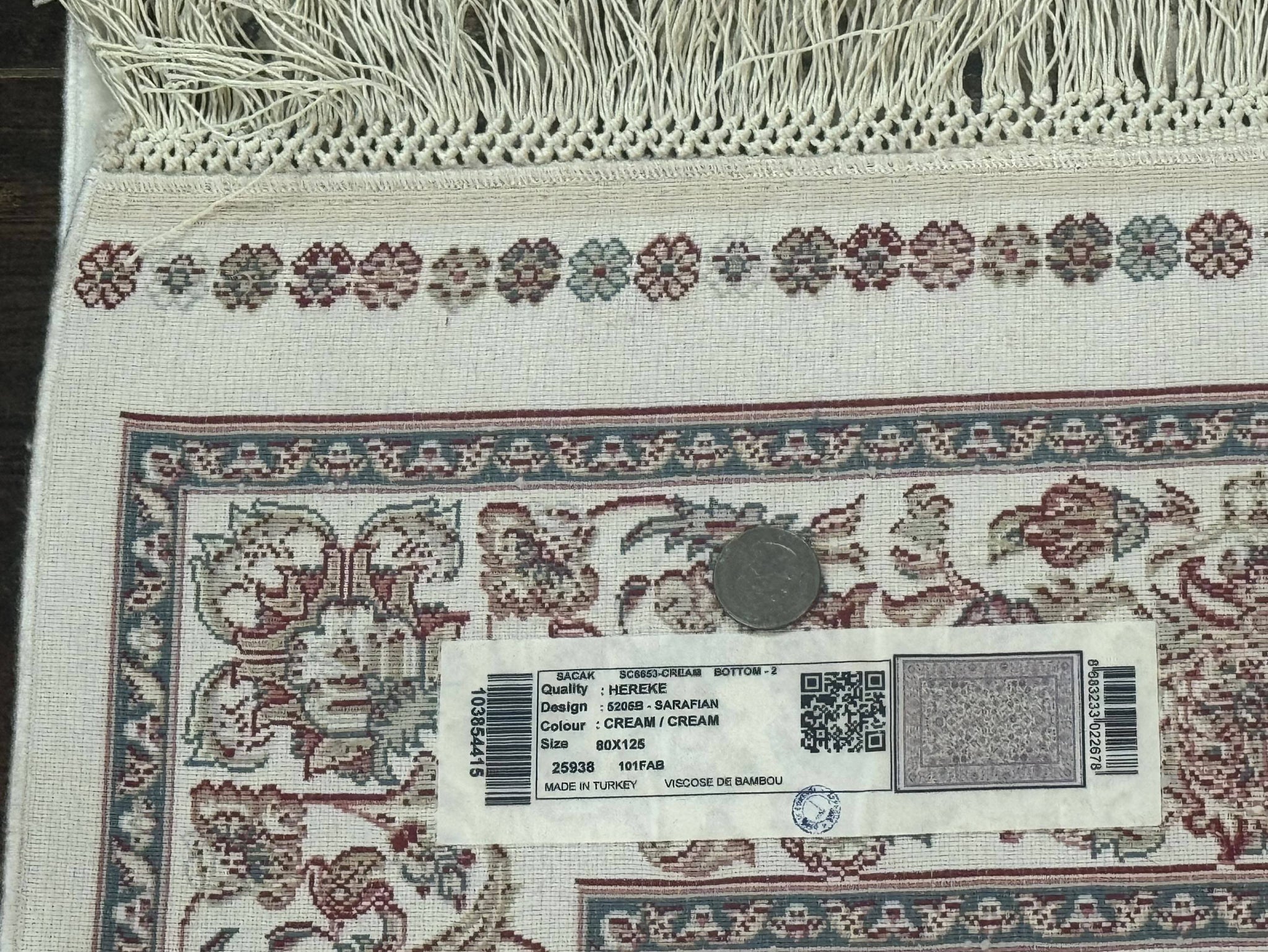 Small Turkish Silk Rug 2.6 x 4, Ivory, Allover Design, Bamboo Silk by Jewel Rugs