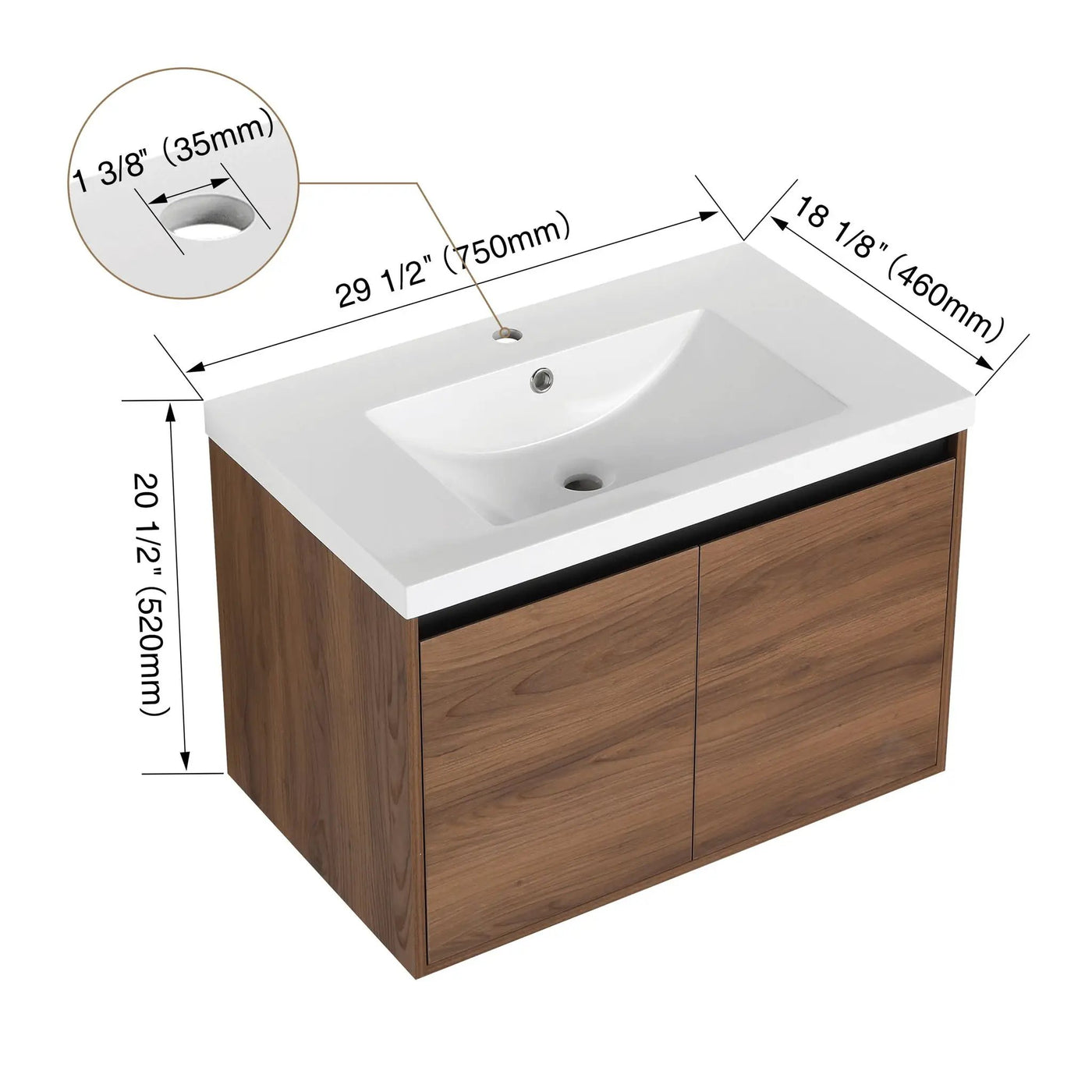 Bathroom Vanity Set With Resin Countertop Sink And 2 Doors, Engineered Wood by HouseOfZazla