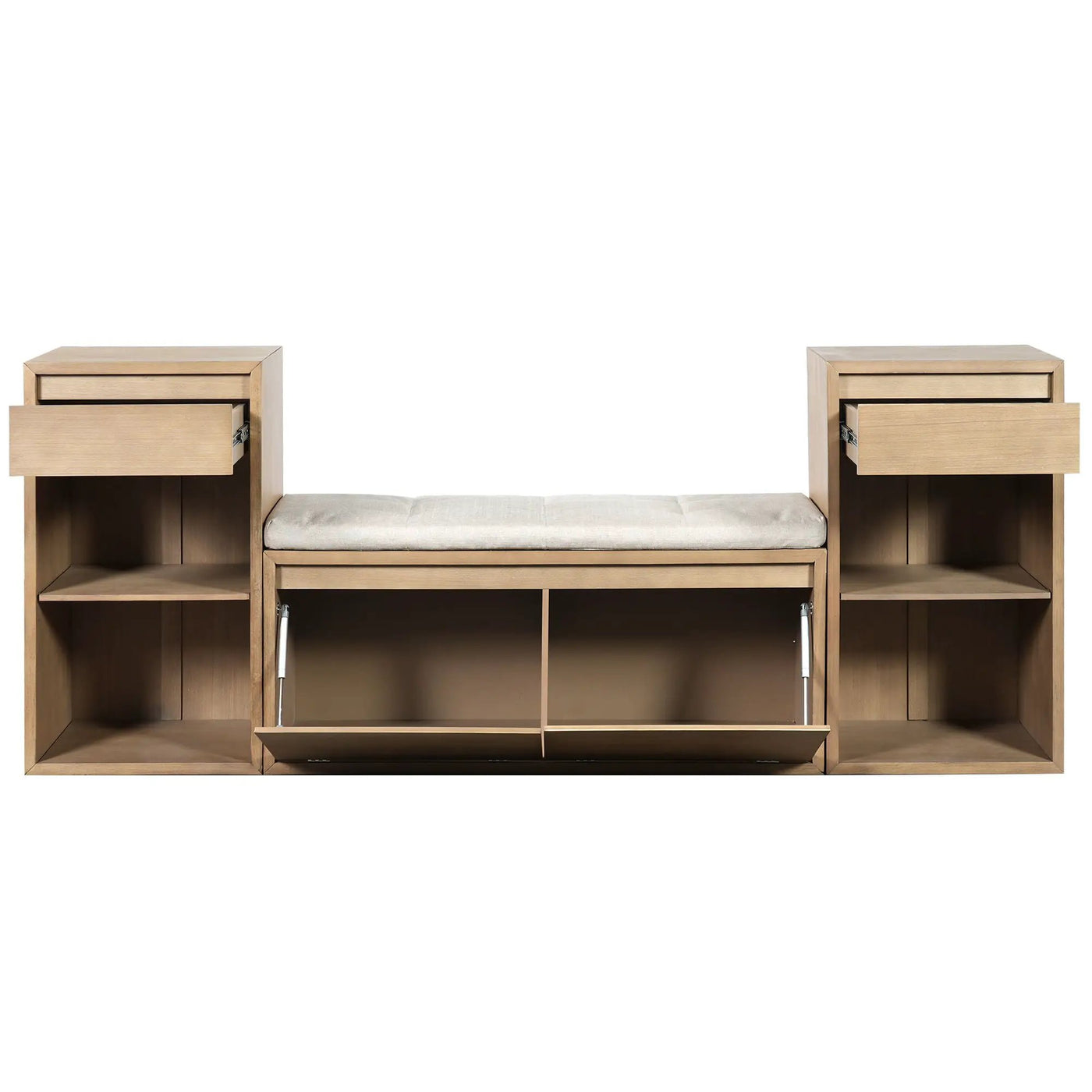 Entryway Storage Bench With Cushion, Drawers & Open Shelves by HouseOfZazla
