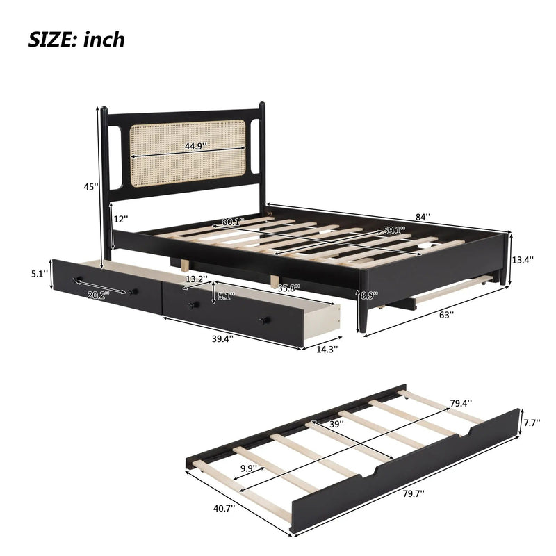 Platform Bed With 2 Big Drawers & Trundle by Unique Piece Furniture