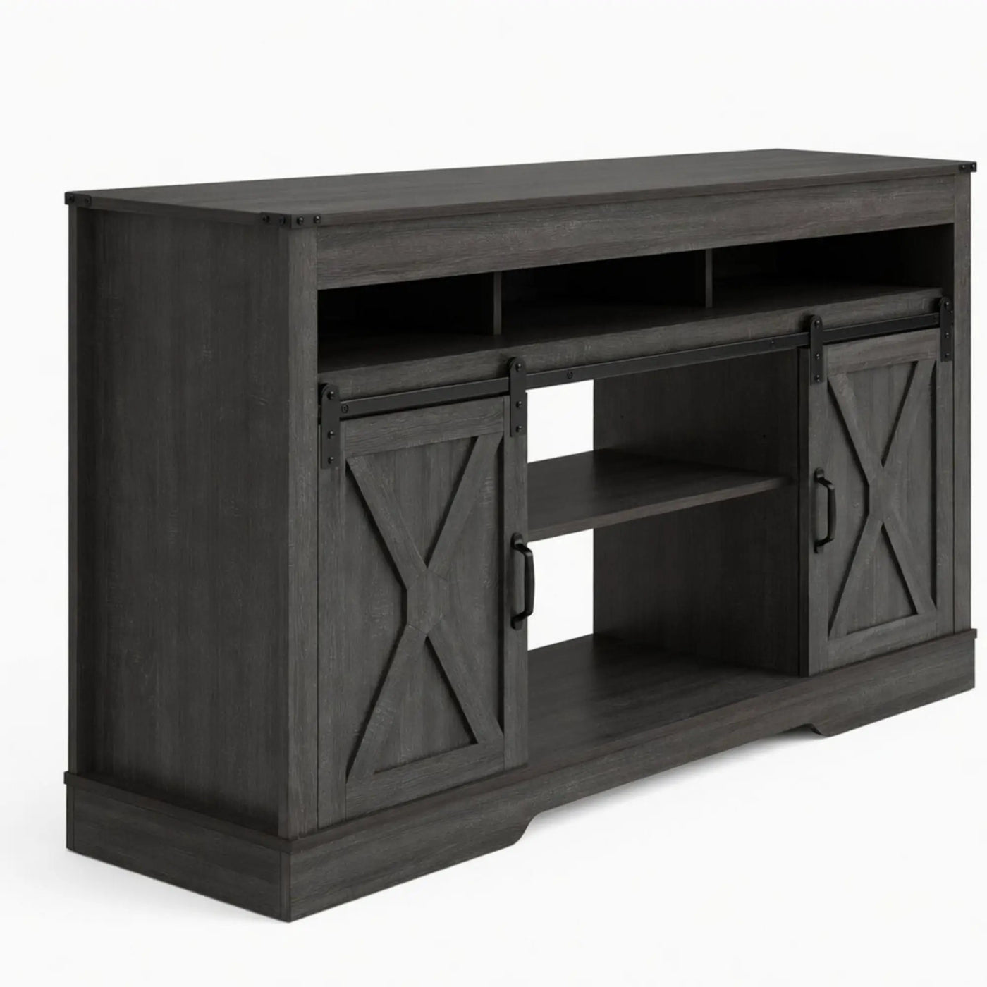 Farmhouse TV Stand With Sliding Barn Doors & Adjustable Storage by HouseOfZazla