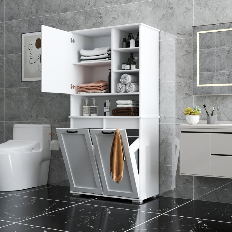 Laundry Cabinet with Doors and Shelf, Tilt-Out Laundry Hamper, Multiple Storage Space by HouseOfZazla