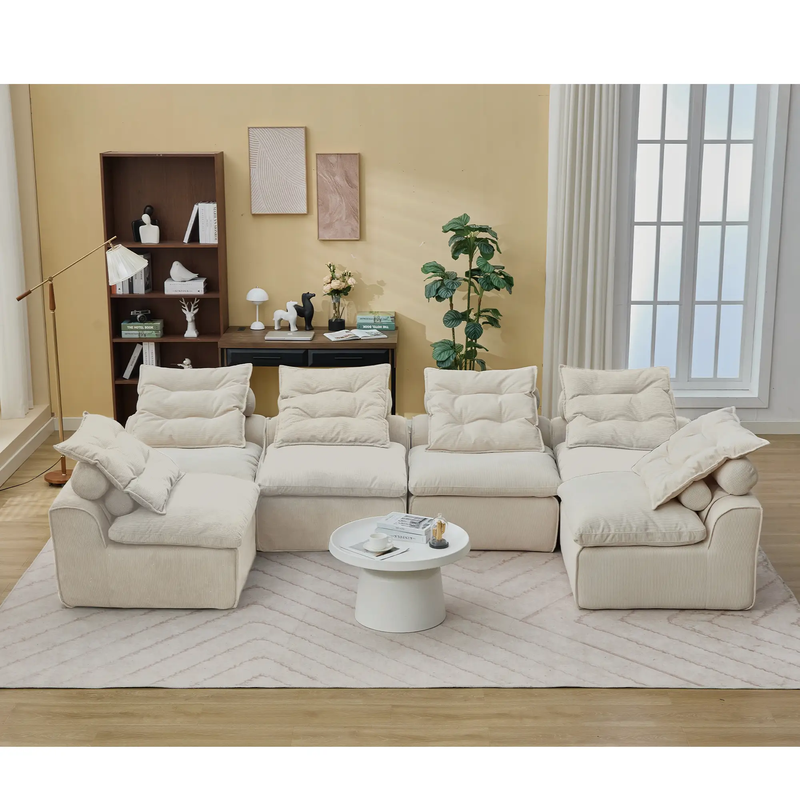 Modular Sofa 6-Piece Set in Beige Corduroy by GigaTech by HouseOfZazla