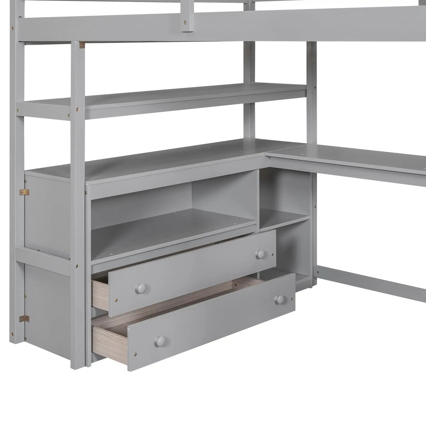 Loft Bed With Desk, Shelves, 2 Drawers, Storage Staircase by HouseOfZazla