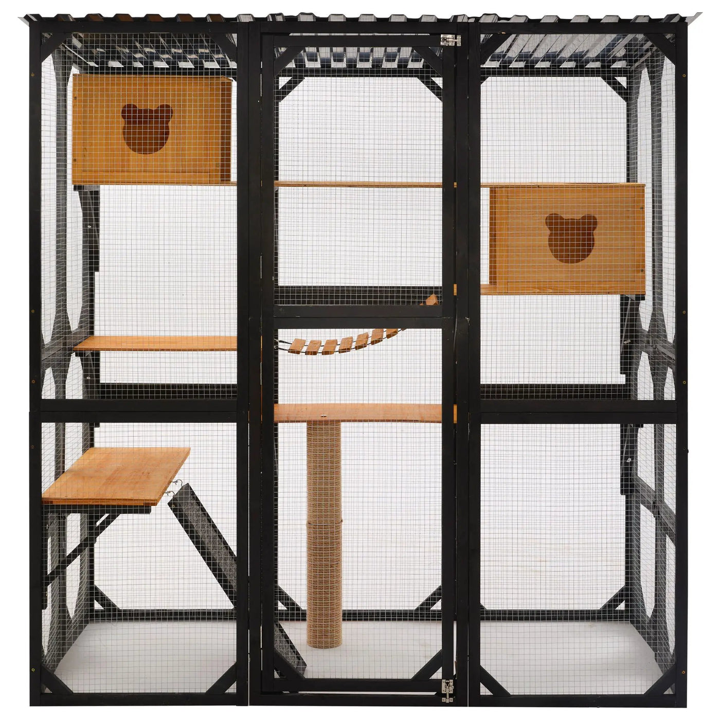 Outdoor Cat Enclosure With Sleeping Houses, Jumping Platforms, Scratching Post by HouseOfZazla