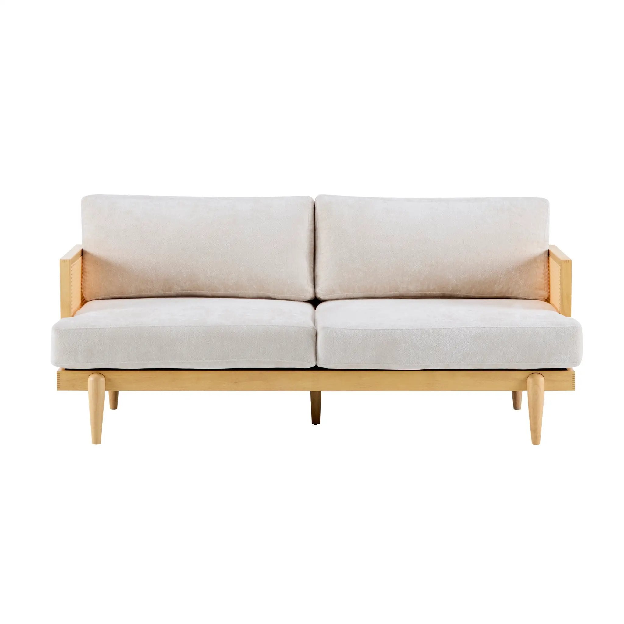 Emir 72" Square Arm 3-Seater Boucle Sofa with Cane Rattan and Wooden Frame by HouseOfZazla