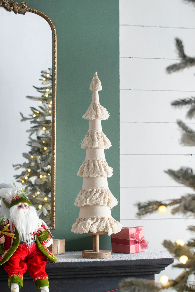 Fringes Embellished Cone With Wooden Base by HouseOfZazla