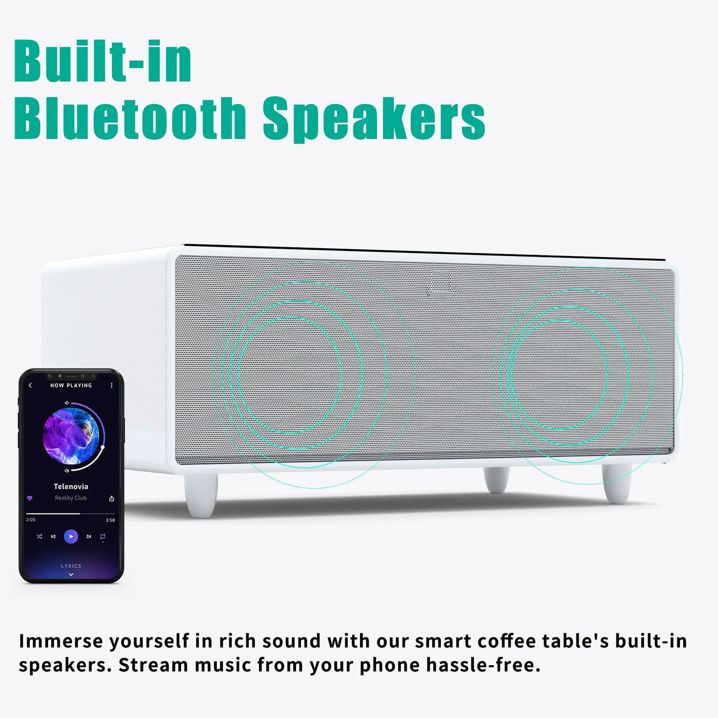 Modern Smart Coffee Table With Built-In Fridge - tooth Speaker, Wireless Charging, Touch Control Panel, USB Interface, Outlet Protection, Atmosphere Light by HouseOfZazla
