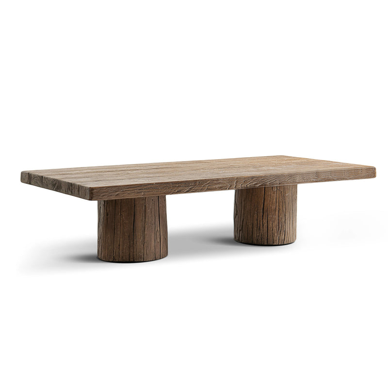 Arbor 60" Solid Reclaimed Elm Rectangular Plinth Coffee Table with Sculptural Bases - Heritage Medium-Dark, photo 6 of 10