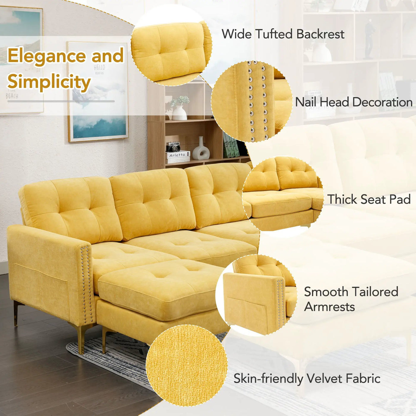Modern L - Shape Convertible Sectional Sofa With Movable Ottoman by Unique Piece Furniture