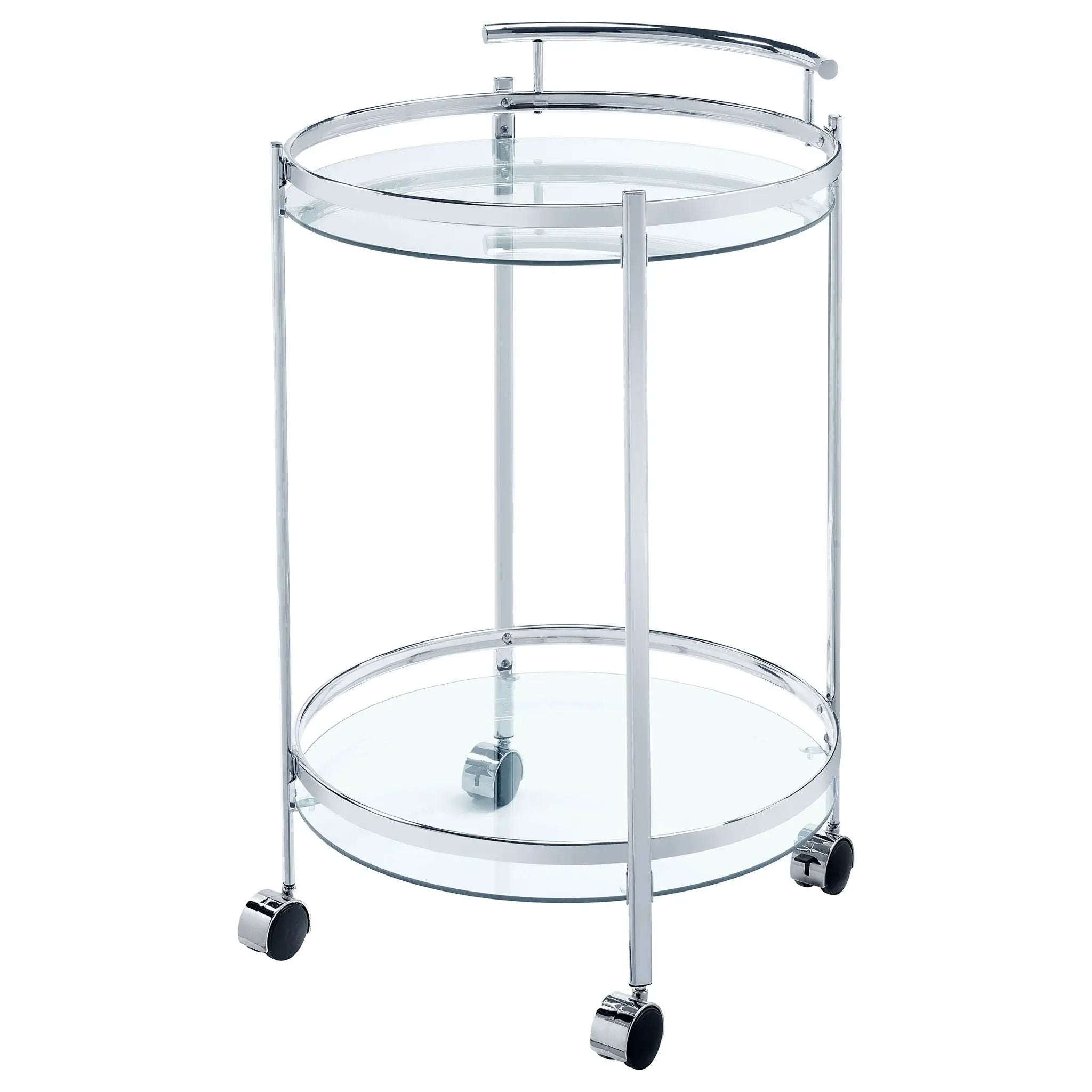 Chrissy Round Glass Shelf Metal Bar Cart Chrome by Unique Piece Furniture