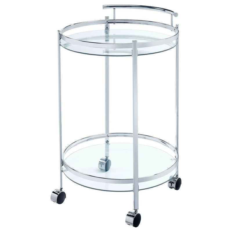 Chrissy Round Glass Shelf Metal Bar Cart Chrome by Unique Piece Furniture