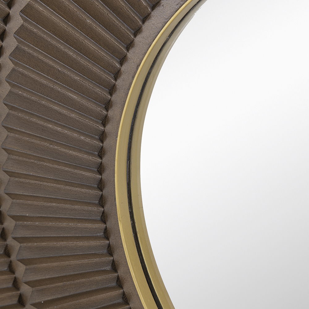 Round Wooden Wall Mirror with Iron Frame - Neutral Colorway, photo 13 of 21
