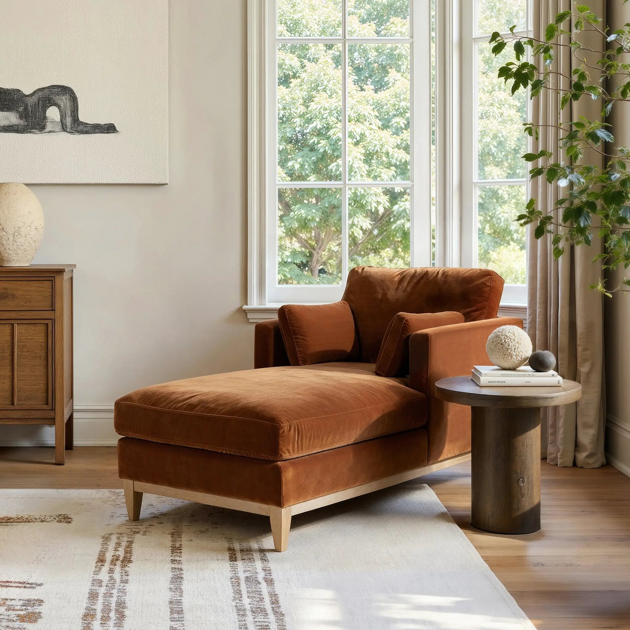 Knox 65" Modern Farmhouse Chaise Lounge Chair, Burnt by HouseOfZazla