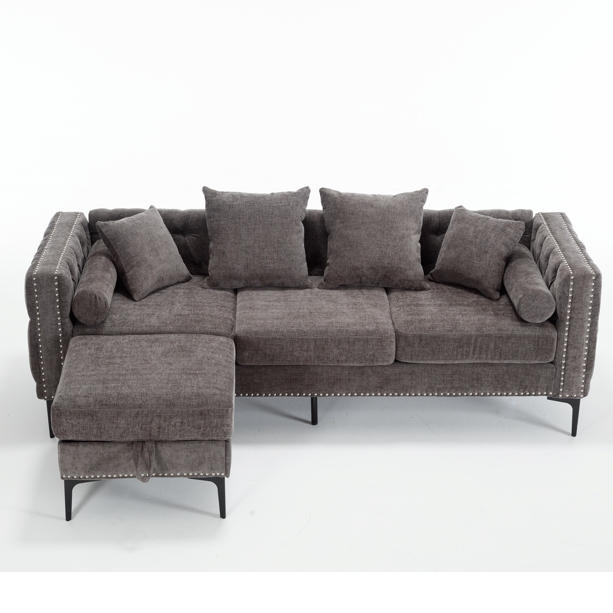 L Shaped Sectional Convertible Sofa with Storage Ottoman and Modern Tufted style by BLAKHOM