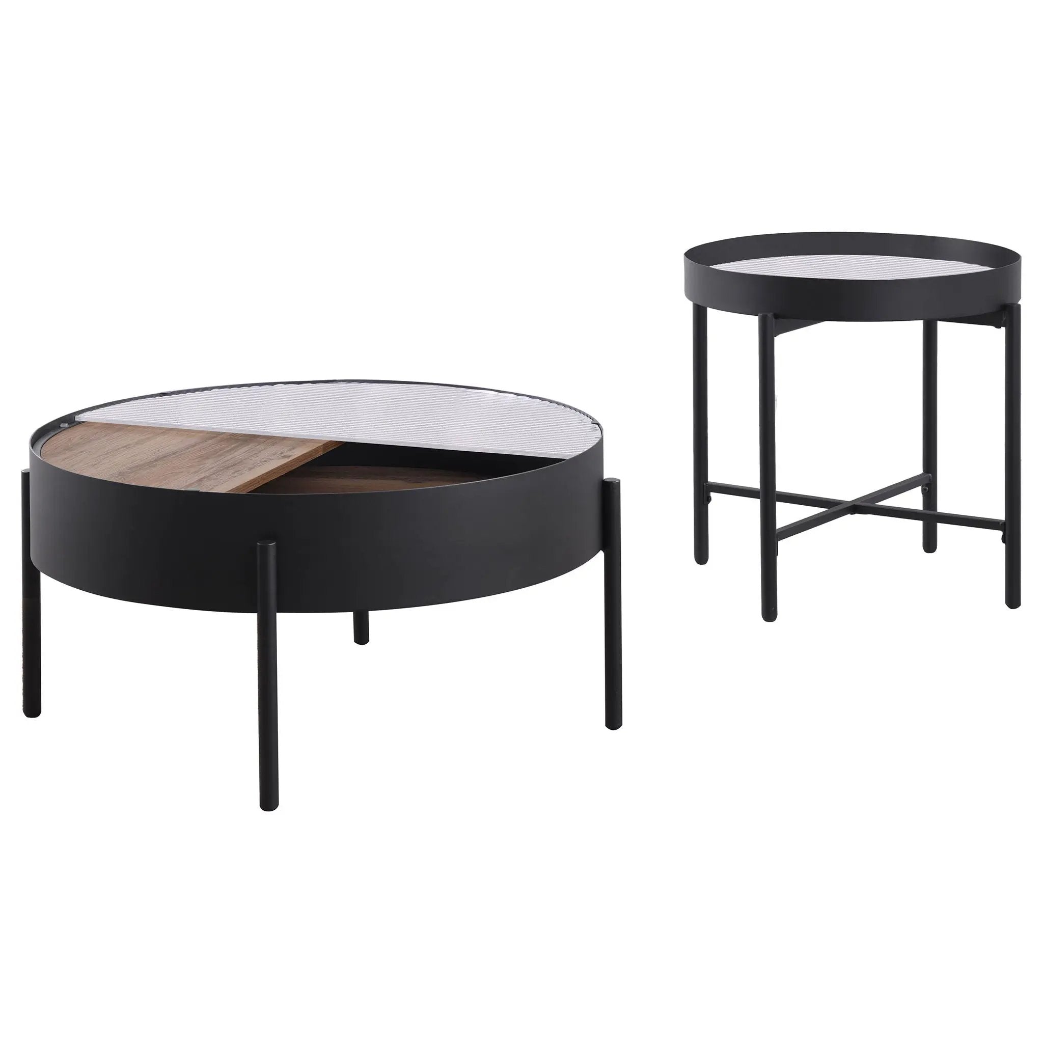 Ozella 2-piece Round Coffee and End Table Set Sandy Black by Unique Piece Furniture