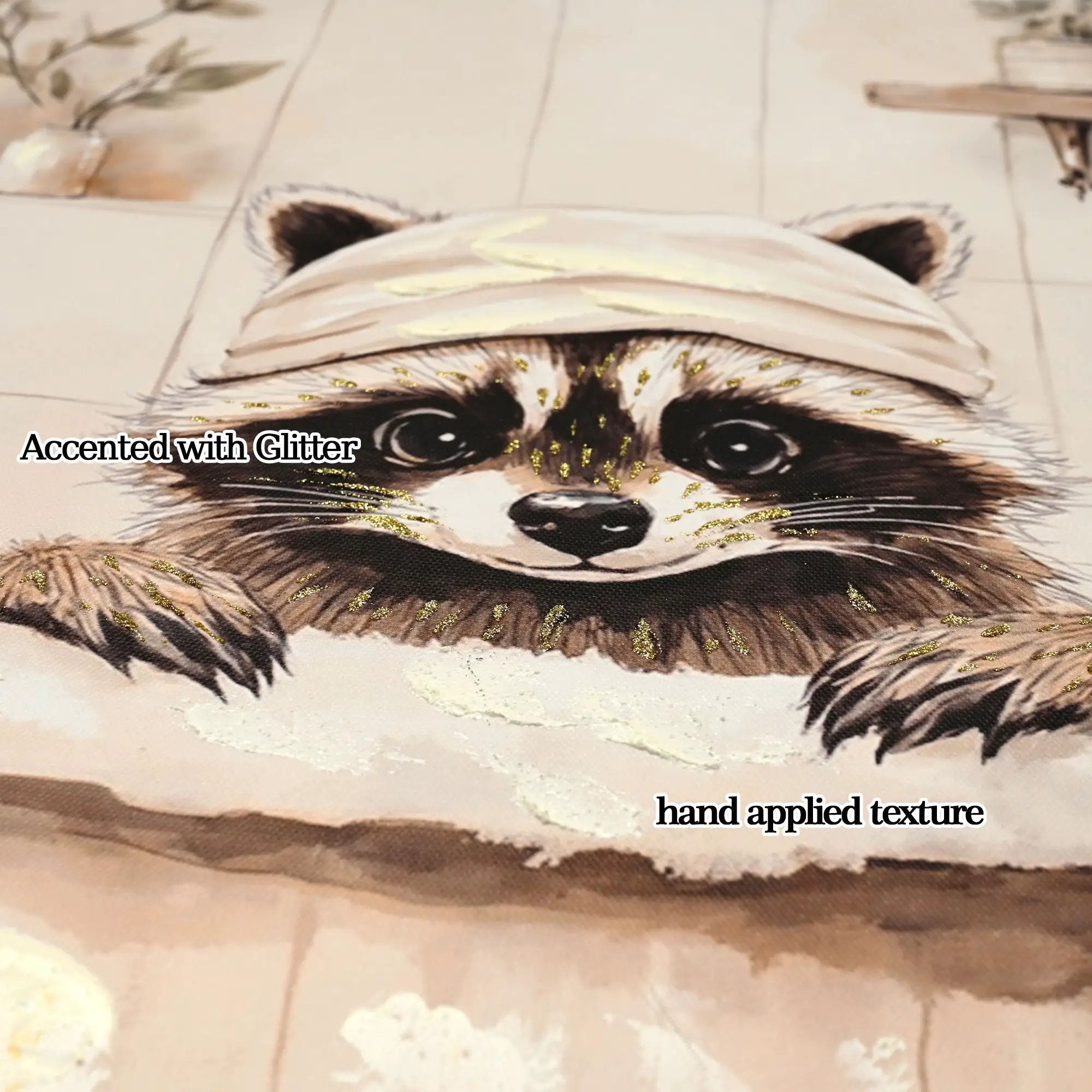 Raccoon Bathroom Canvas Wall Art, Framed - Black / Ivory by HouseOfZazla