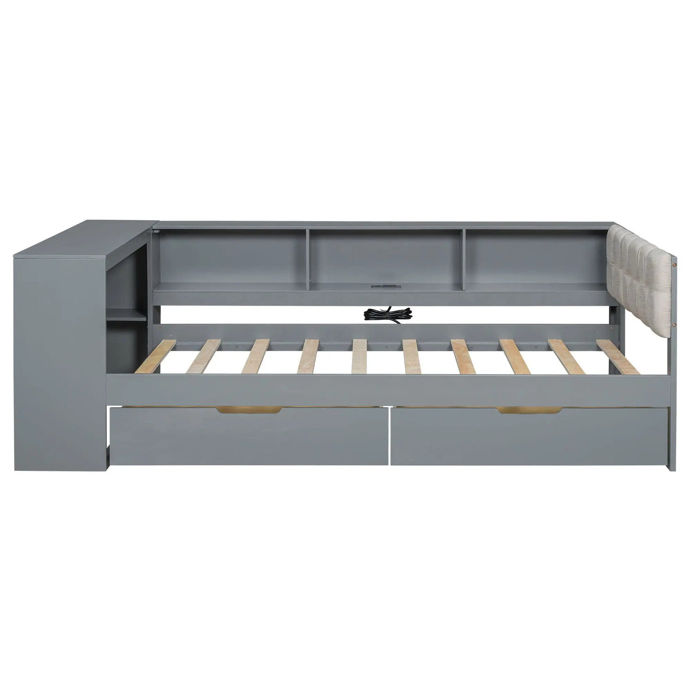 Upholstered Headboard Platform Bed With Storage Shelves, Drawers, Charging Station by HouseOfZazla