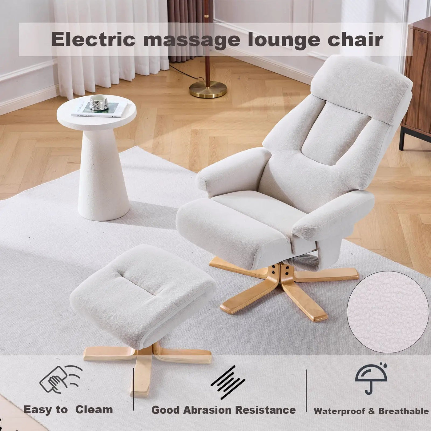 Upholstered Heated Massage 360° Swivel Accent Chair With Ottoman by HouseOfZazla