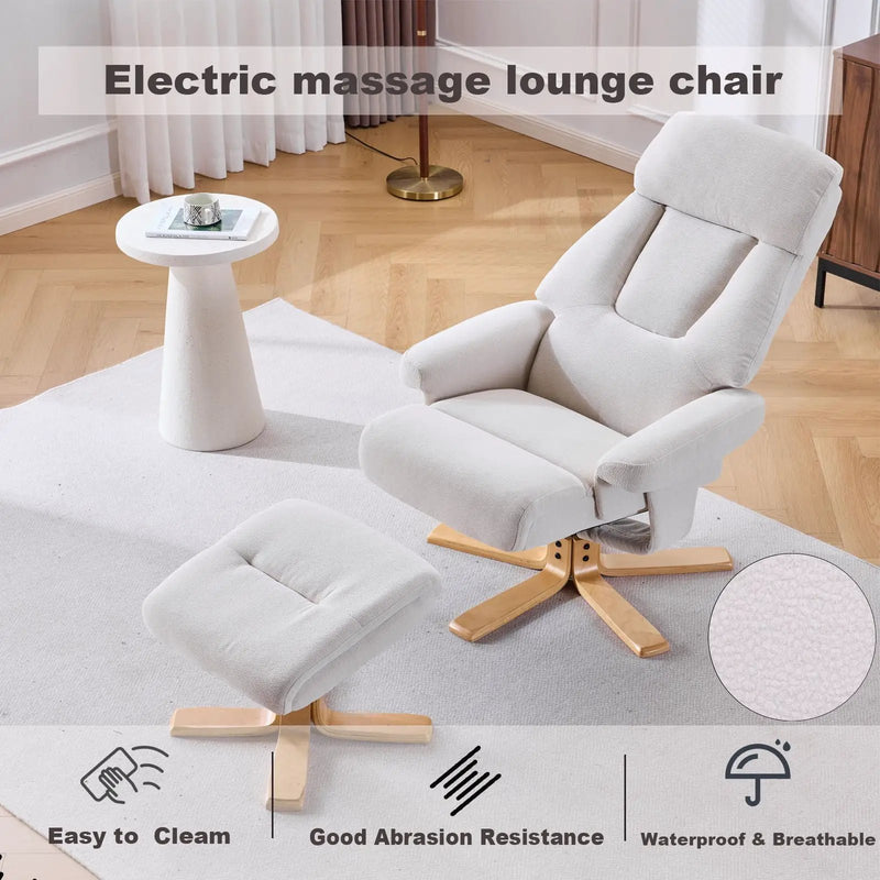 Upholstered Heated Massage 360° Swivel Accent Chair With Ottoman by HouseOfZazla