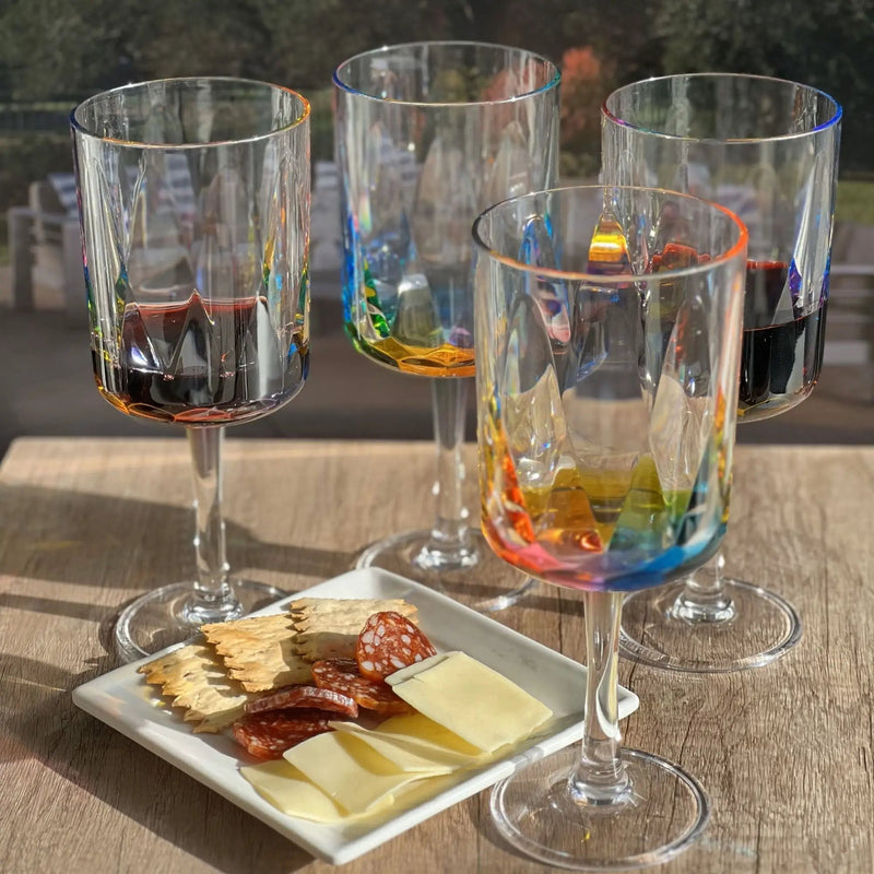 Leadingware Rainbow Diamond Plastic Wine Glasses (Set of 4), Unbreakable Bpa Free Acrylic, 16Oz - Clear by HouseOfZazla
