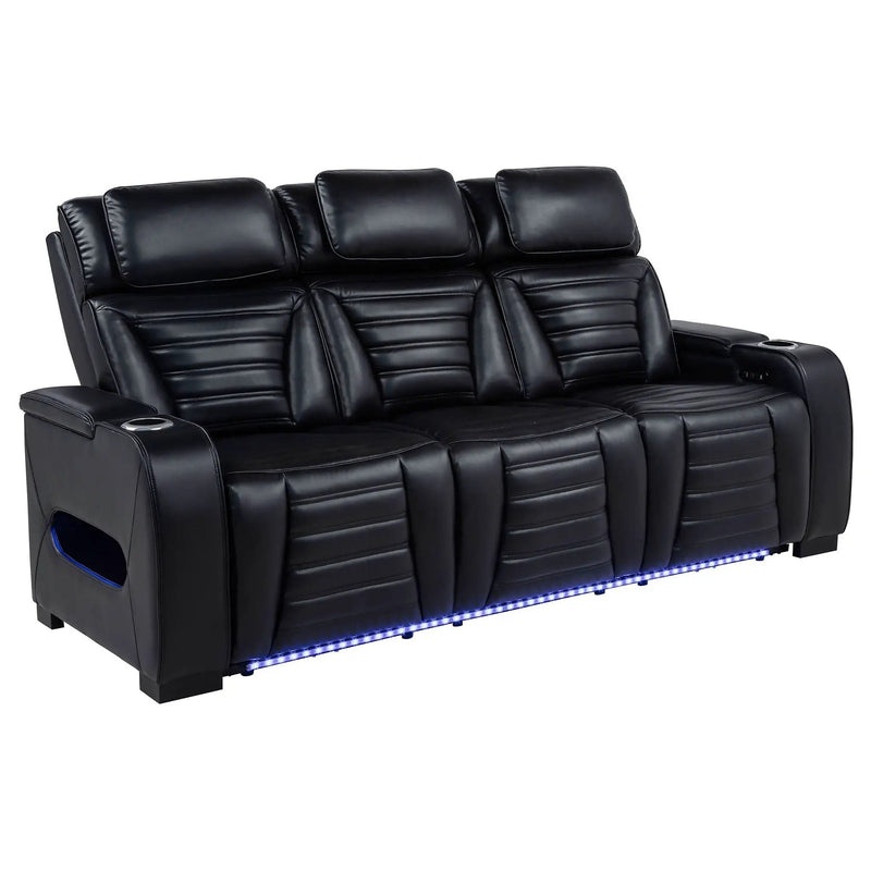 Zuma Faux Leather Dual Power Reclining LED Sofa Black by Unique Piece Furniture