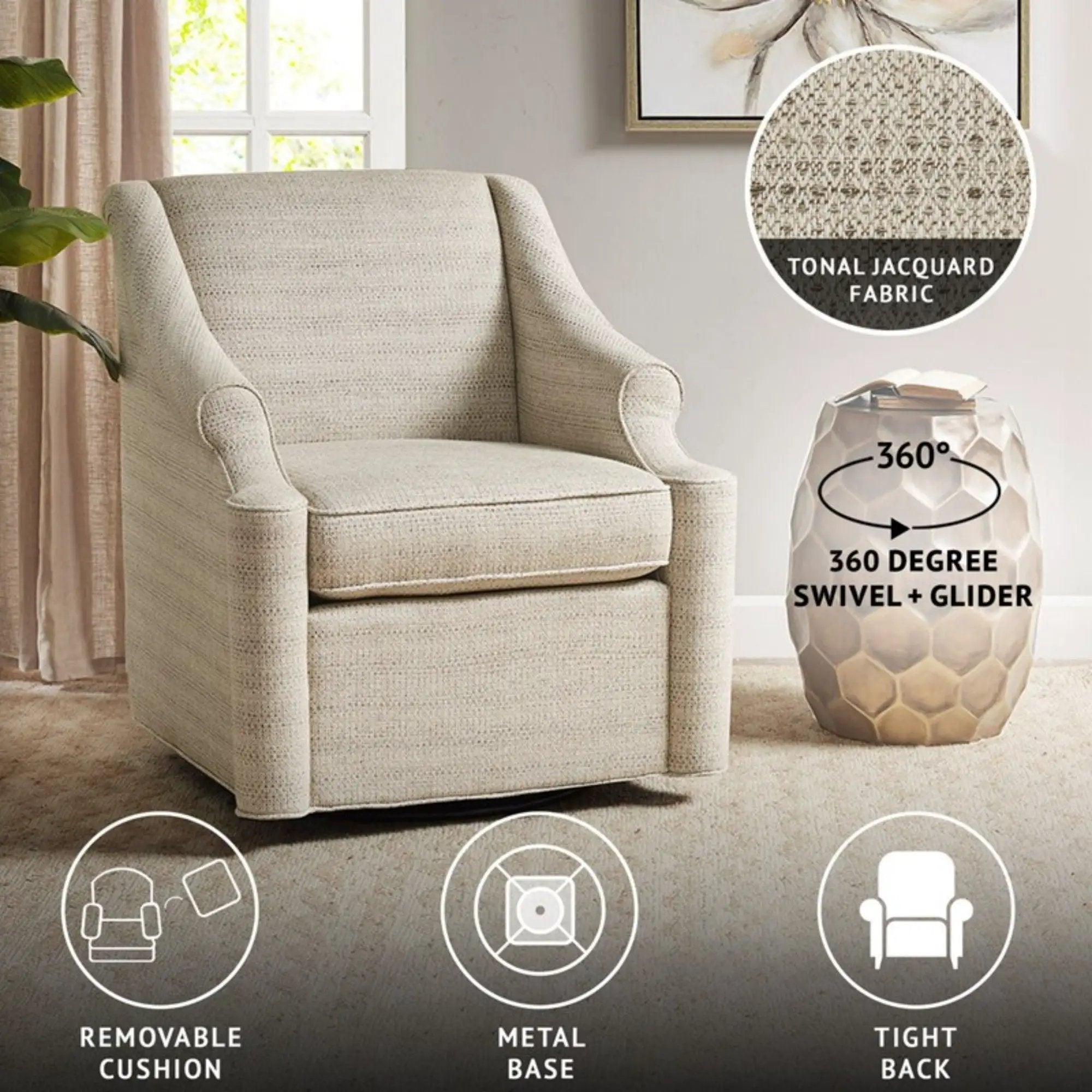 Justin - Swivel Glider Chair With 360 Degree Rotation - Tan by HouseOfZazla