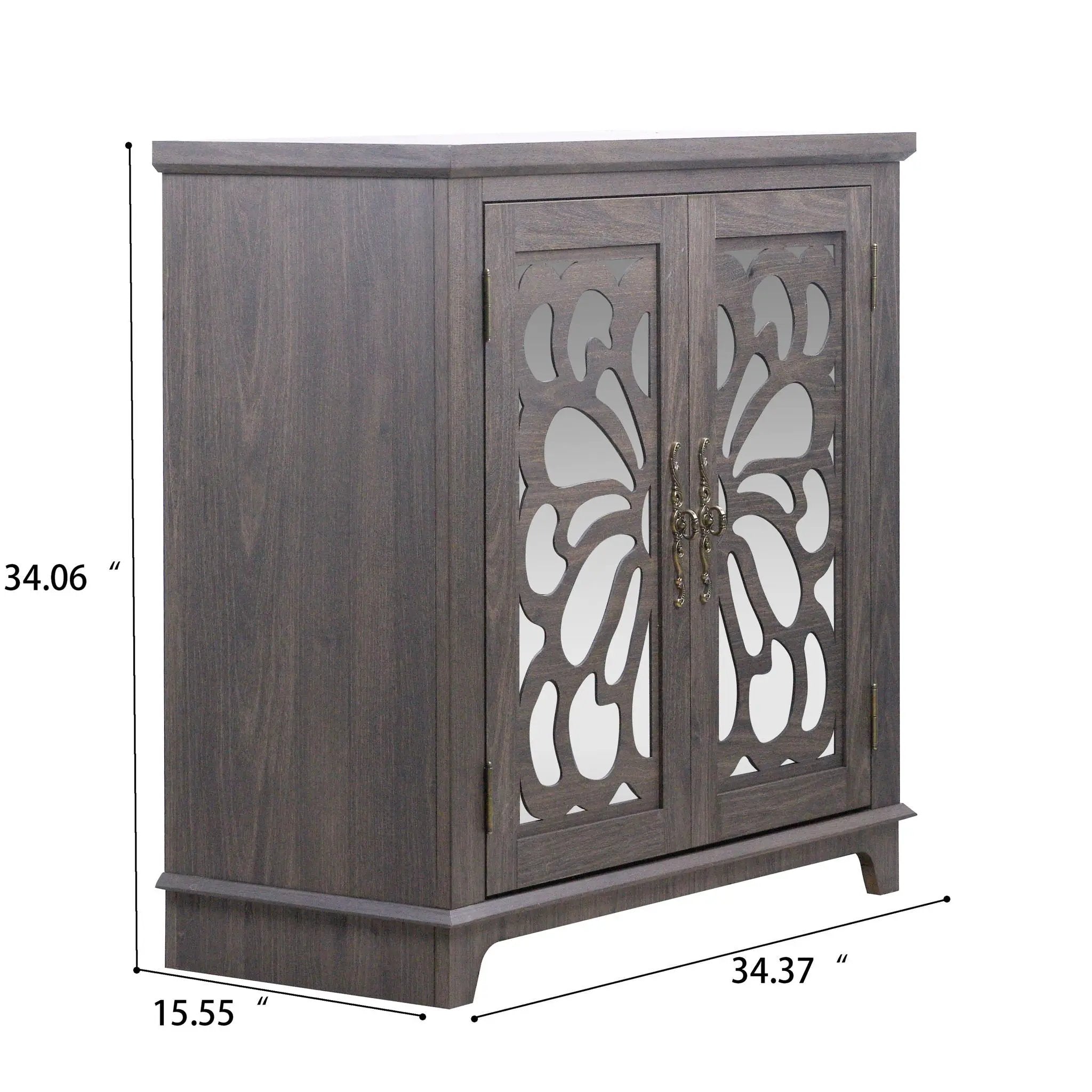 Elegant Sideboard With 2 Acrylic Mirrored Doors, Adjustable Shelf Storage