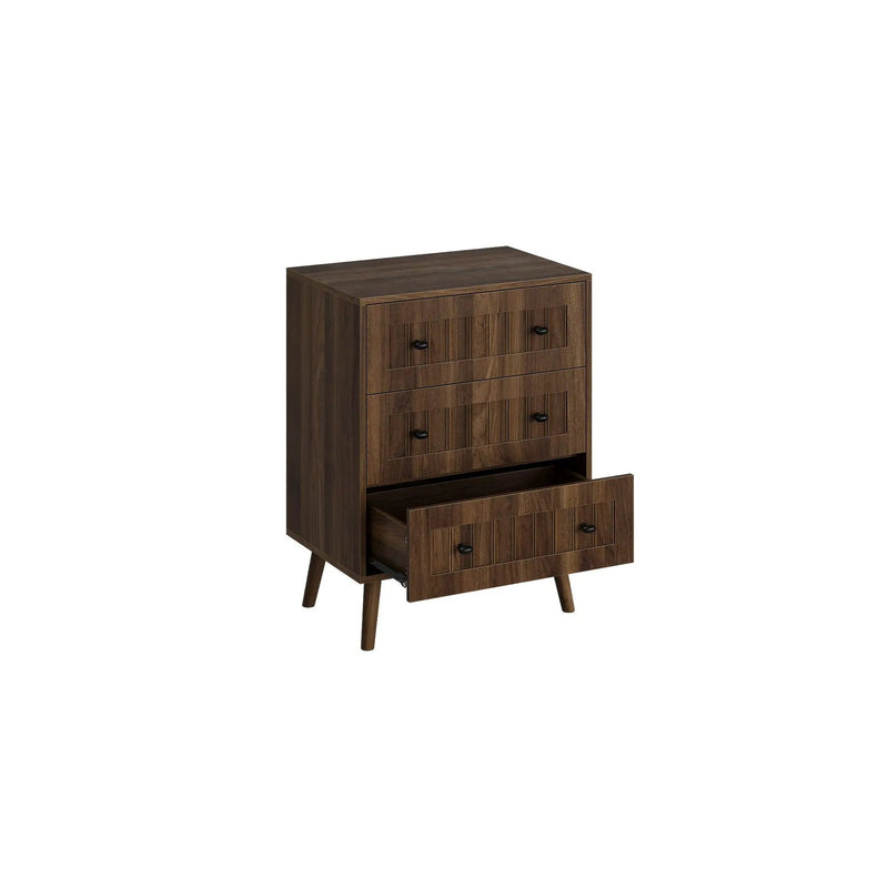 3 Drawer Dresser, Storage Cabinet With Vertical Grooves For Bedroom - Walnut by HouseOfZazla