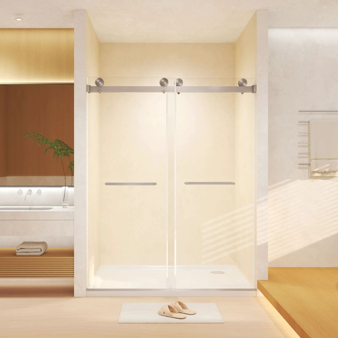 Frameless Double Sliding Shower Door by HouseOfZazla
