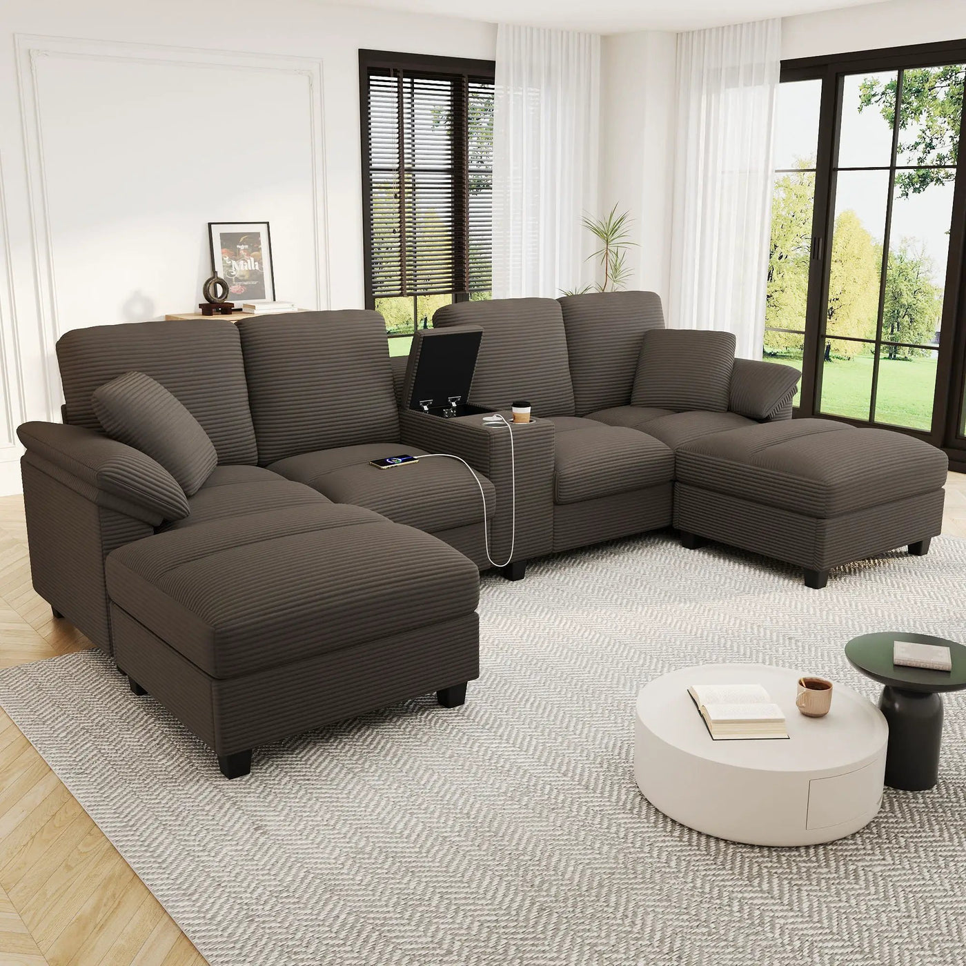Modern U-Shaped Sectional Sofa With Storage Ottomans by Unique Piece Furniture